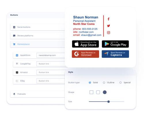 Add app buttons to your signature and link them to your profiles on the marketplaces