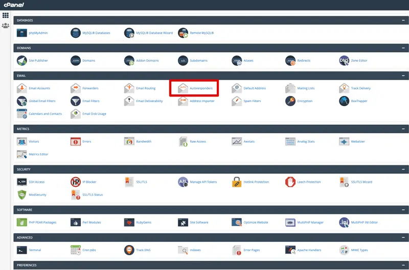 CPanel Autoresponder in general menu