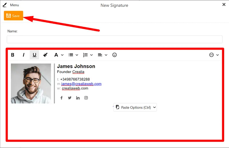 Saving the signature