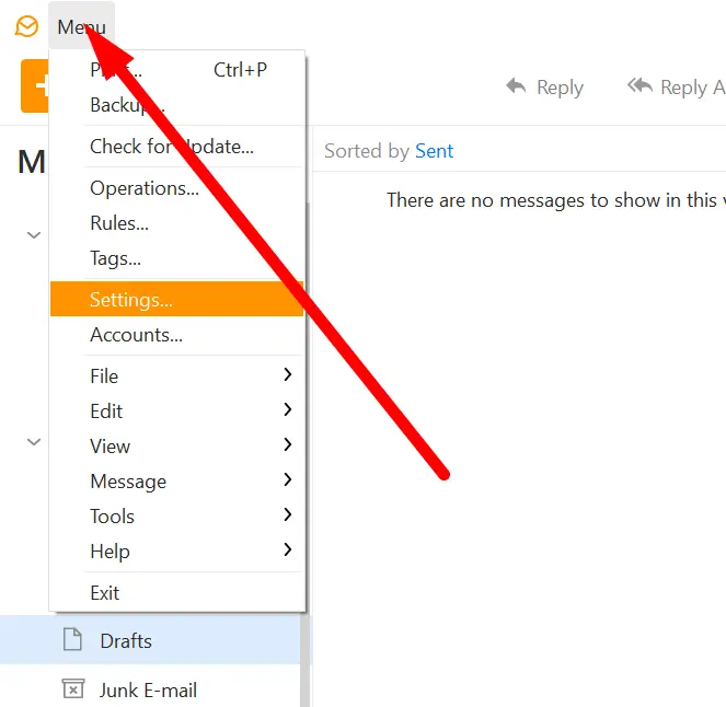 Finding Settings in eM Client Menu