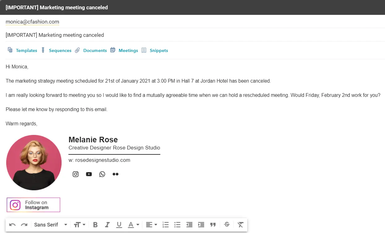 meeting cancellation email